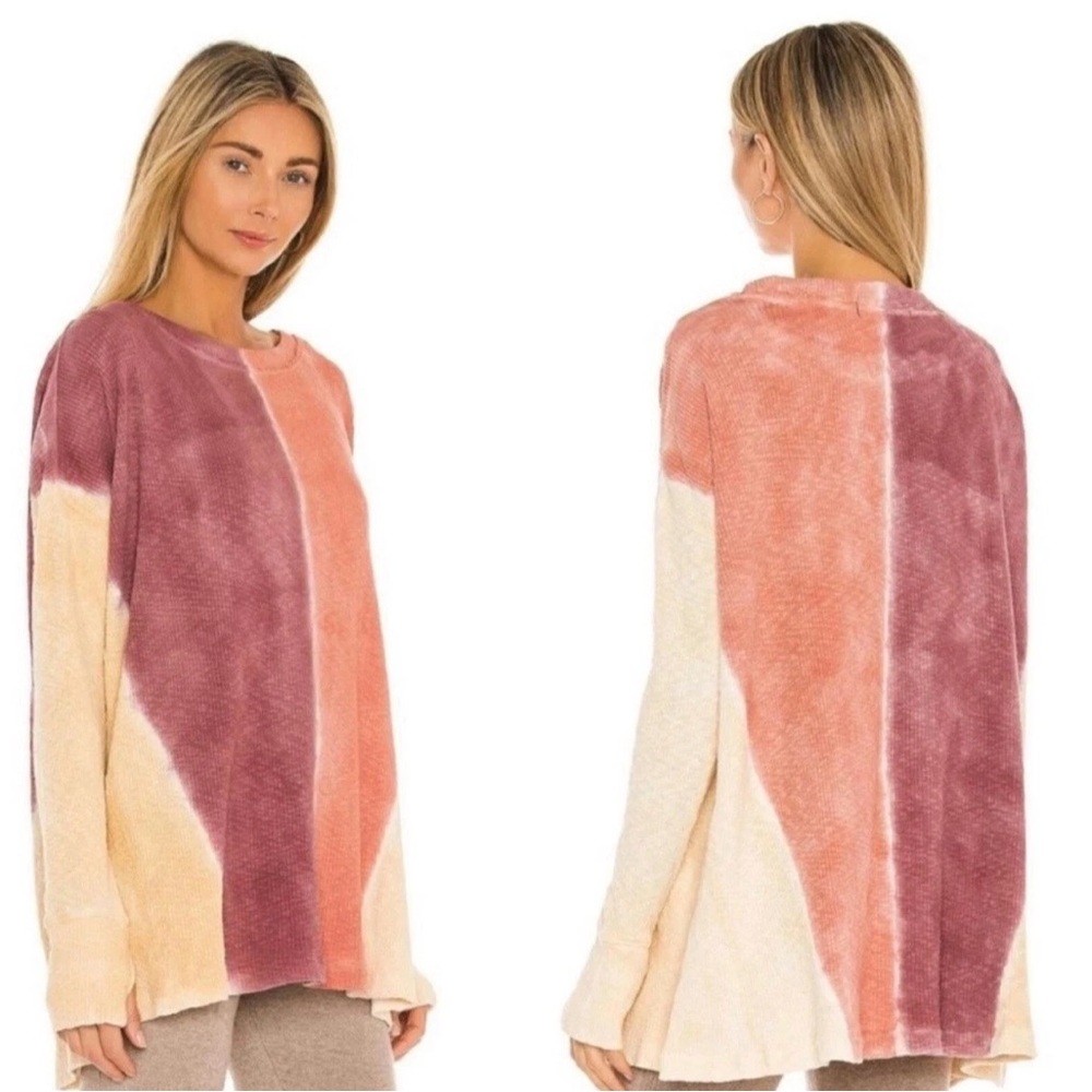 We The Free Plush Long Sleeve Colorblock Top in Mauve, Peach & Cream